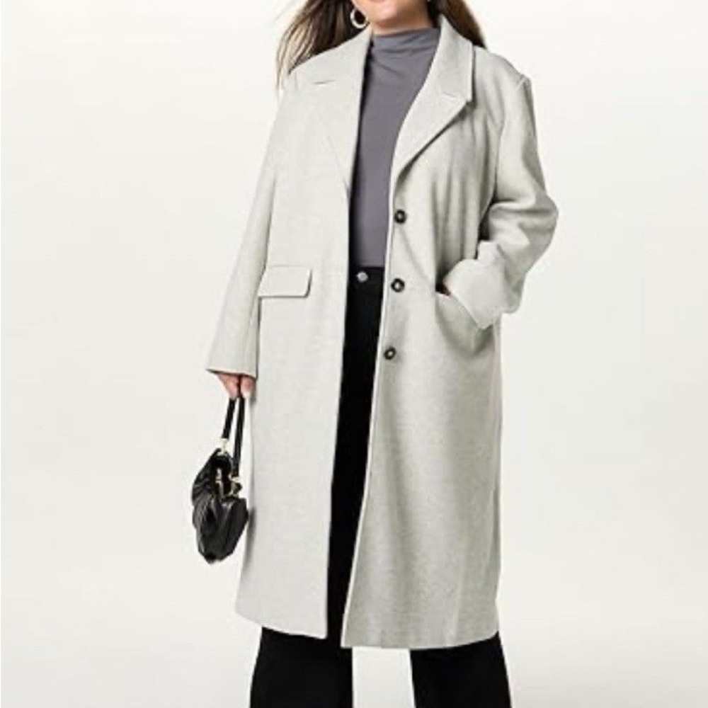The Drop Long Gray Coat 2XL | Button Front | Minimal Chic | Plus Size